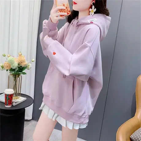 设计感百搭刺绣连帽卫衣女2023新款春季宽松复古港味chic上衣外套商品大图