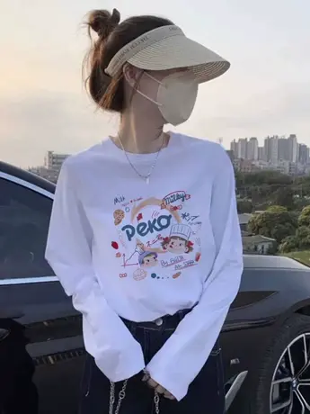 白色仿棉内搭打底衫女2023新款秋冬季加绒韩版宽松长袖t恤上衣潮商品大图