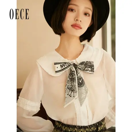 Oece设计感衬衫春秋秋季新款女气质淑女长袖上衣衬衣春秋图片