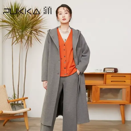 蒲PUKKA 连帽中长款毛呢大衣外套女原创设计感冬季新款商场同款商品大图