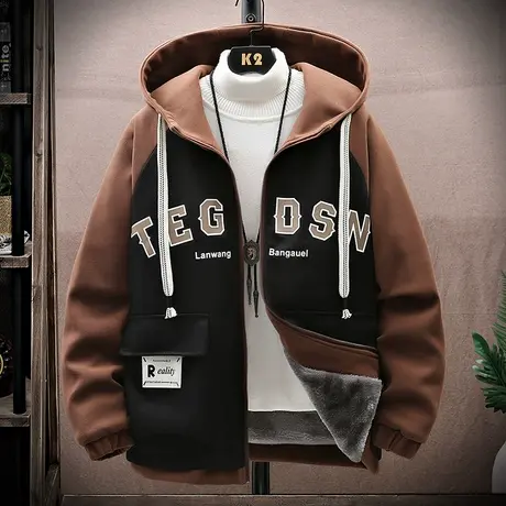 奥粒绒棉衣外套男士冬季潮牌加厚连帽棉袄2023新款冬装撞色棉服男图片