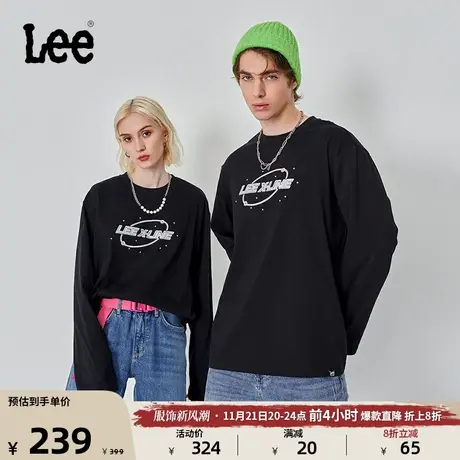 Lee23秋冬新品舒适版印花圆领黑色男女同款长袖T恤潮LUT0072353RX图片