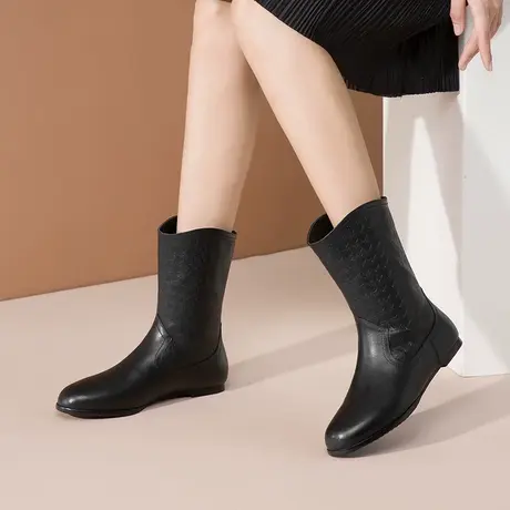 断码清仓捡漏短靴女牛皮平底靴子圆头马丁靴休闲真皮中筒靴舒适软商品大图