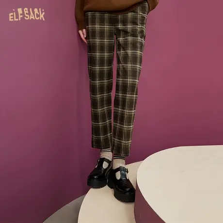 妖精的口袋针织格子直筒裤女2023秋季新款九分裤高腰修身小个子潮图片