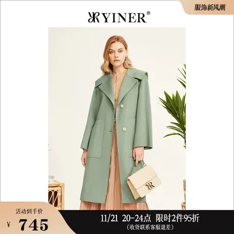 YINER音儿线上专选女装冬季含羊绒绵羊毛双面呢大衣长款廓形外套商品大图