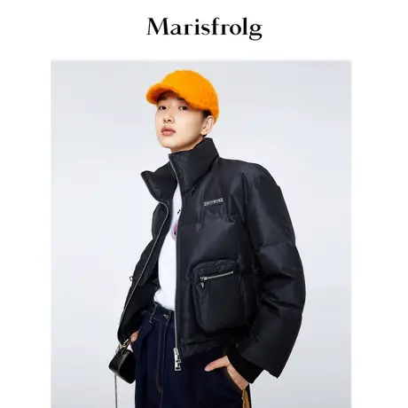 【截短羽绒服】玛丝菲尔冬季新黑色高领短款羽绒服外套商品大图