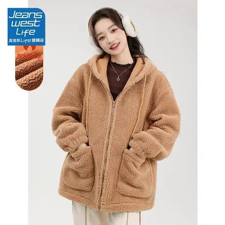 真维斯LIFE2023年爆款颗粒绒外套女慵懒风秋冬加绒加厚拉链开衫W商品大图