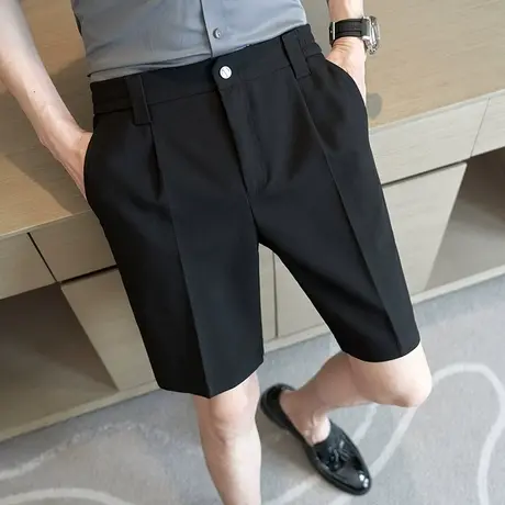 夏季男士西裤休闲裤裤子潮牌修身直筒潮流商务弹力英伦中裤五分裤商品大图