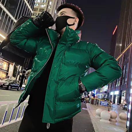冬季棉服外套男修身纯色亮面设计感2023新款重磅潮牌宽松立领棉衣图片