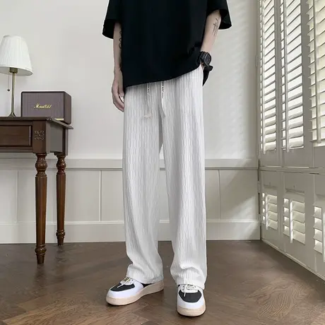 坑条休闲裤男春夏薄款直筒美式高街垂感潮流ins宽松设计感长裤子商品大图