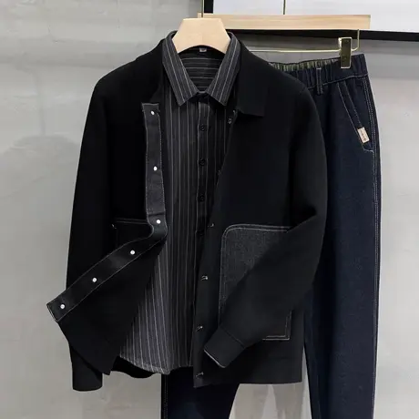 2023春秋新款纯棉男士开衫针织衫外穿毛衣厚实外套商务休闲夹克男商品大图