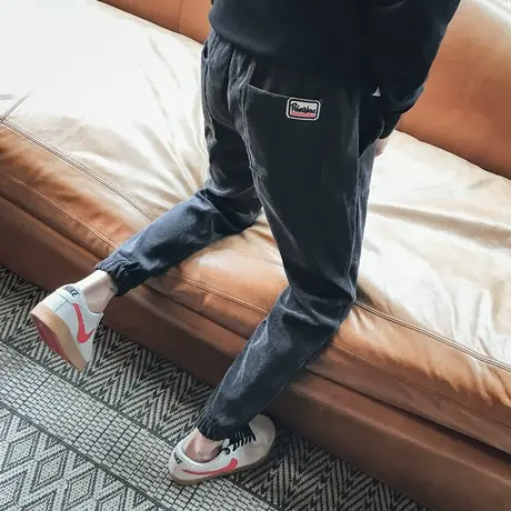 秋冬加绒裤子男休闲裤韩版潮流2018春季新款运动裤小脚哈伦裤卫裤图片