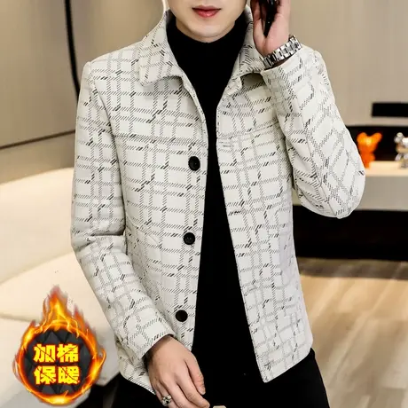 冬季加棉加厚夹克男士翻领韩版潮流痞帅气毛呢子男装潮牌洋气外套商品大图