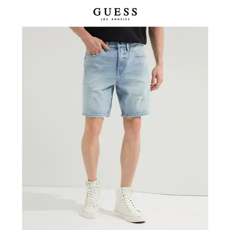 GUESS男士破洞做旧磨白百搭休闲牛仔短裤五分裤-X2GA268105Z商品大图
