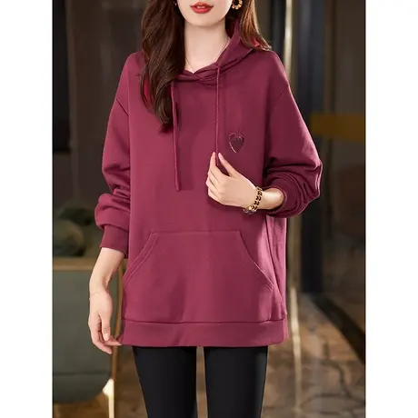 宝诗黎连帽刺绣亮片落肩长袖卫衣2023秋季新款棉质套头上衣女宽松图片