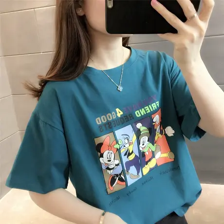 短袖t恤女宽松韩版2023新款米老鼠妮字母休闲卡通减龄夏季女半袖图片