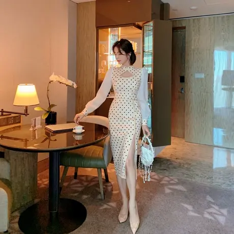 走秀重工旗袍长款优雅改良版连衣裙阔太太名媛显瘦洋气修身年轻款商品大图