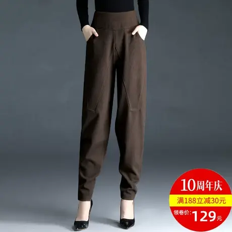 女休闲裤垮裤哈伦裤2023年春秋新款黑色口袋通勤长裤咖啡色裤子商品大图