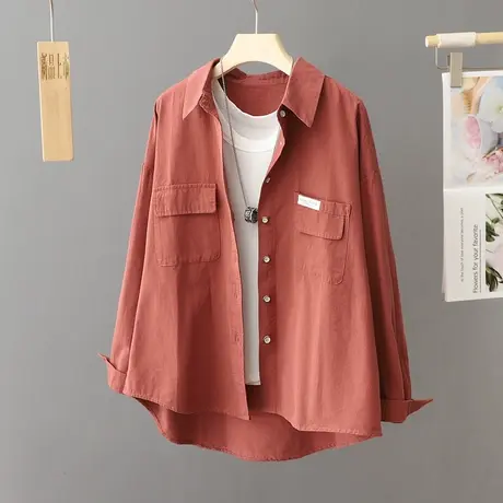 韩版纯色休闲长袖衬衫外套女秋季2024年新品慵懒风上衣女宽松开衫图片