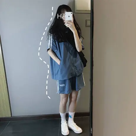 ins运动风休闲慵懒套装女夏天2021宽松韩版潮学生时尚洋气两件套图片