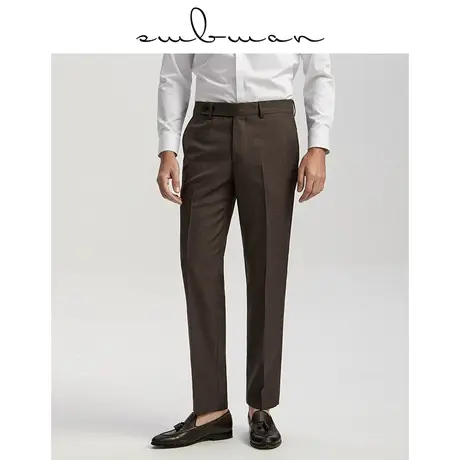 十米布西裤男士深棕色修身商务正装加长圆腰头休闲坠感易打理裤子图片