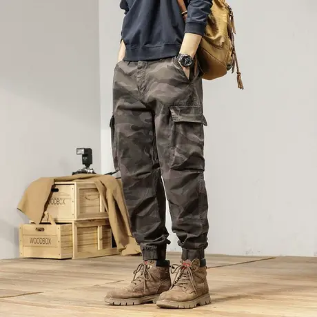 时尚工装裤潮流裤子男款夏季大码水洗裤子百搭纯色束脚裤宽松商品大图