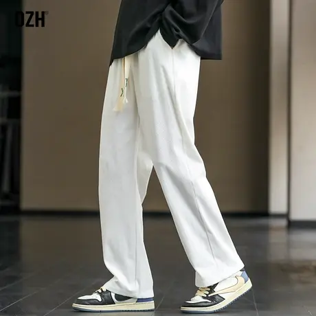 男士白色灯芯绒男裤冬季款宽松直筒休闲裤加厚裤子2024新款运动裤商品大图