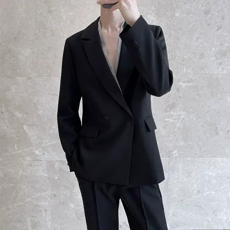 明星吴磊同款休闲西装男双排扣垂感套装潮流痞帅微宽松西服两件套商品大图