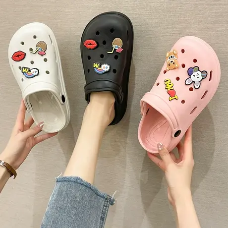 护士洞洞鞋女ins潮包头夏防滑厚底沙滩2024年新款可爱凉拖鞋外穿商品大图