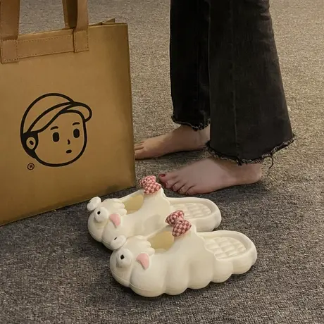 踩屎感洞洞鞋女夏季可爱蝴蝶结小绵羊防滑厚底室内外穿包头凉拖鞋商品大图