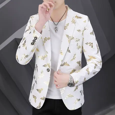 休闲西装外套男士烫金时尚潮流单西服发型师夜店帅气个性男装上衣商品大图