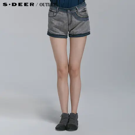 s.deer圣迪奥专柜正品女装绣花纯棉短裤S13280912商品大图