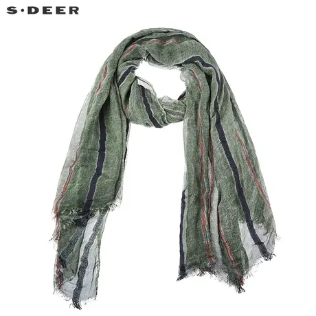 sdeer 🎶圣迪奥2018新款休闲绿调撞色条纹毛边围巾S18483713图片