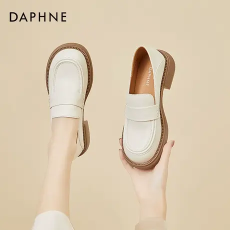 达芙妮懒人鞋女鞋一脚蹬单鞋小皮鞋孕妇鞋乐福鞋百搭厚底白色秋鞋商品大图