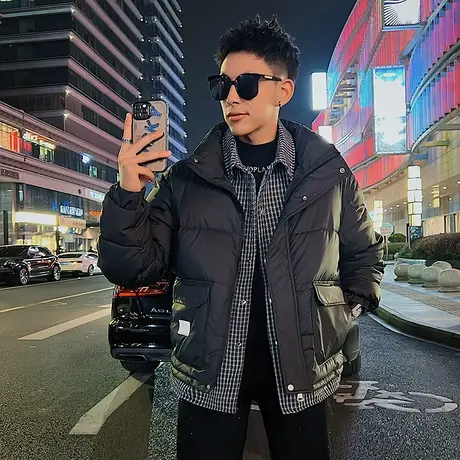 轻熟风棉衣男冬季2023新款潮牌ins加厚设计感拼接假两件棉服外套图片