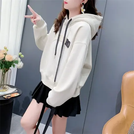 设计感加绒加厚连帽卫衣女秋冬新款宽松时尚减龄小个子百搭上衣潮商品大图