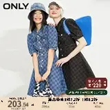 ONLY奥莱春季新款泡泡袖短款A字格子高腰牛仔连衣裙女图片