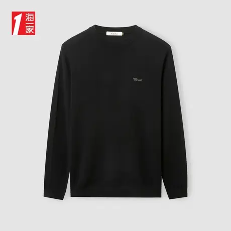 海一家字母刺绣套头衫2024春季新款简约圆领男士针织衫商品大图