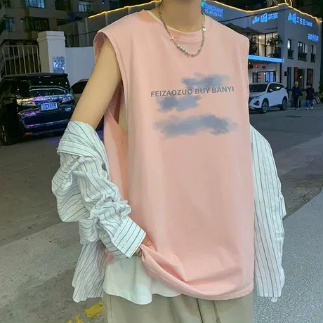 背心男夏季ins潮流情侣坎肩运动篮球健身跨栏跑步训练宽松无袖T恤商品大图
