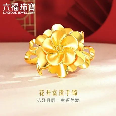 六福珠宝黄金手镯女5D硬金工艺光面足金镯子婚嫁计价A03TBGB0023图片
