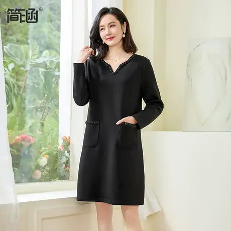 小香风V领连衣裙简涵大码女装2024春季新款高端宽松显瘦卫衣裙商品大图
