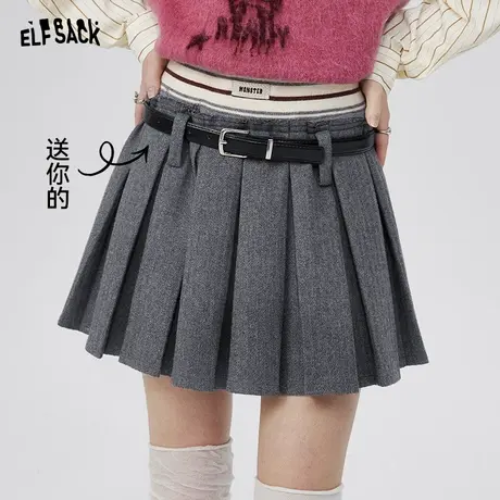 【夏天粉丝专享】妖精的口袋灰色毛呢百褶裙女2023冬季新款图片