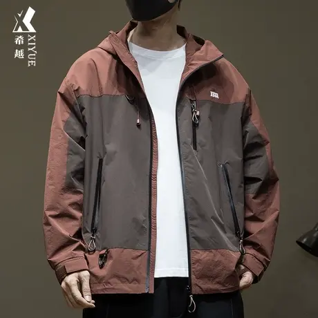 希越户外三防拼接夹克男2024春季新款宽松大码男士高级感休闲外套商品大图