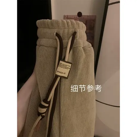 灯芯绒休闲裤女秋冬加绒加厚日系复古小个子垂感宽松显瘦束脚卫裤图片