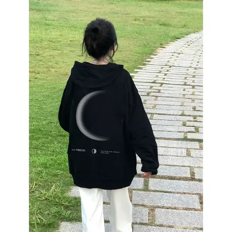 oversize美式复古连帽卫衣女秋冬季加绒加厚ins潮牌宽松大码外套商品大图