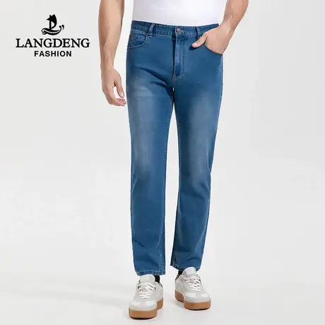 浪登男士牛仔裤2023夏季时尚潮流水洗休闲裤直筒修身柔软薄款男裤商品大图