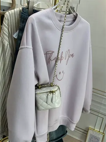 韩系圆领卫衣女2024新款笑脸印花洋气宽松慵懒风休闲无帽上衣春款商品大图