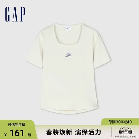 Gap女装2024春季新款亲肤柔软镂空方领短袖T恤多色运动上衣890006图片