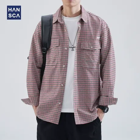 hansca千鸟格衬衫外套男高级感春季新款宽松潮牌日系休闲长袖衬衣商品大图