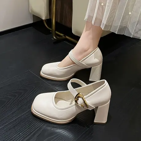 气质高跟鞋女2024新款粗跟浅口单鞋配裙子春秋法式玛丽珍女鞋子女图片